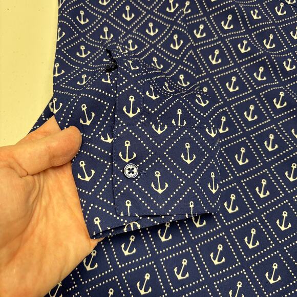 Express Portofino Shirt Original Fit Large Blue Anchor Print polyester nautical - Picture 4 of 6